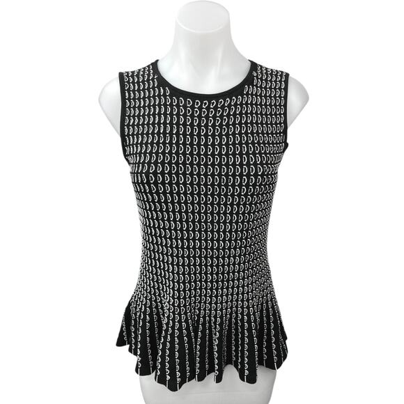 Ann Taylor Black Sleeveless Peplum Embroidered Knit Tank Top Blouse Size S - Picture 1 of 5
